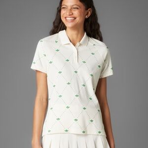 Adidas White and Green Golf Polo Shirt
